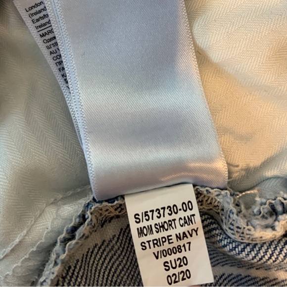 GAP Mom Jean Shorts Blue Navy Striped Denim High Waist VTG 90s 12 31 Stretch - Picture 7 of 8